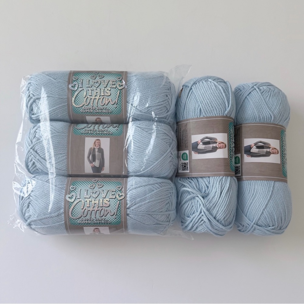 Hobby Lobby I Love This Cotton Yarn Light Blue 5 Skeins
